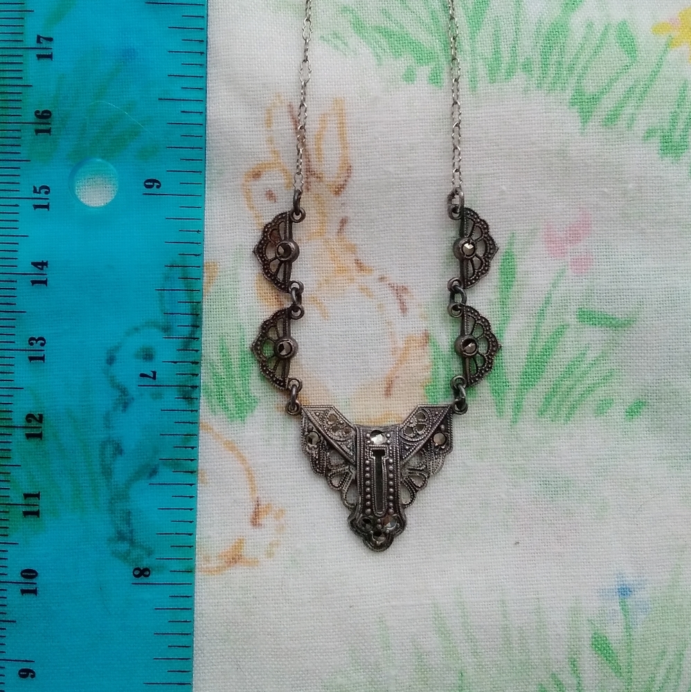Antique Germany Sterling Silver Marcasite Necklace - Picture 10 of 16